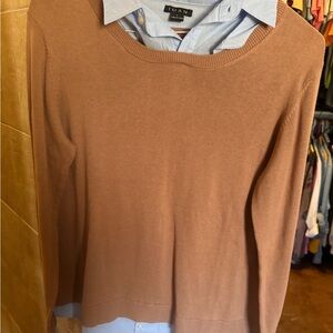 IMAN Brown Sweater with Blue Collar Blouse